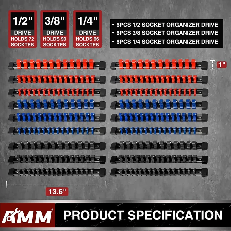 18-Piece Socket Organizer AMM TOOL Professional Tools